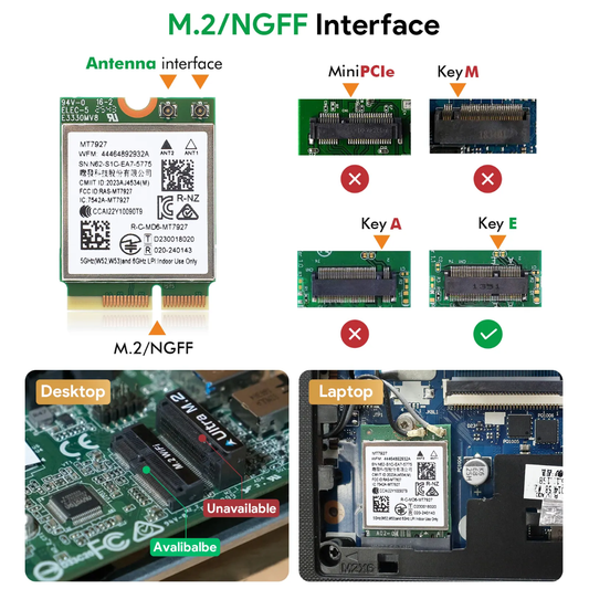 MediaTek MT7927 Wi-Fi 7 Tri-Band Bluetooth 5.4 M.2 2230 Key-E Module